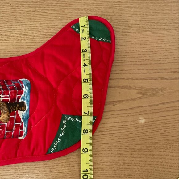 Vintage Quilted Christmas Stocking Santa w Pipe Chimney Toy Bag Handmade 14 Inch - Picture 6 of 6